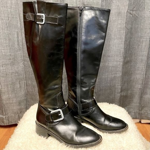 Cole Haan blk leather riding‎ boots w/ vibram soles